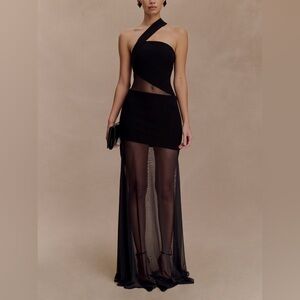 Meshki Black One-Shoulder Sheer Maxi Dress